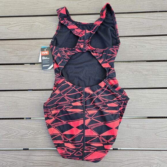 TYR DuraFast Maxfit Youth Girls Mantova One Piece Swimsuit Red, -Sz 22 NEW - Picture 2 of 3